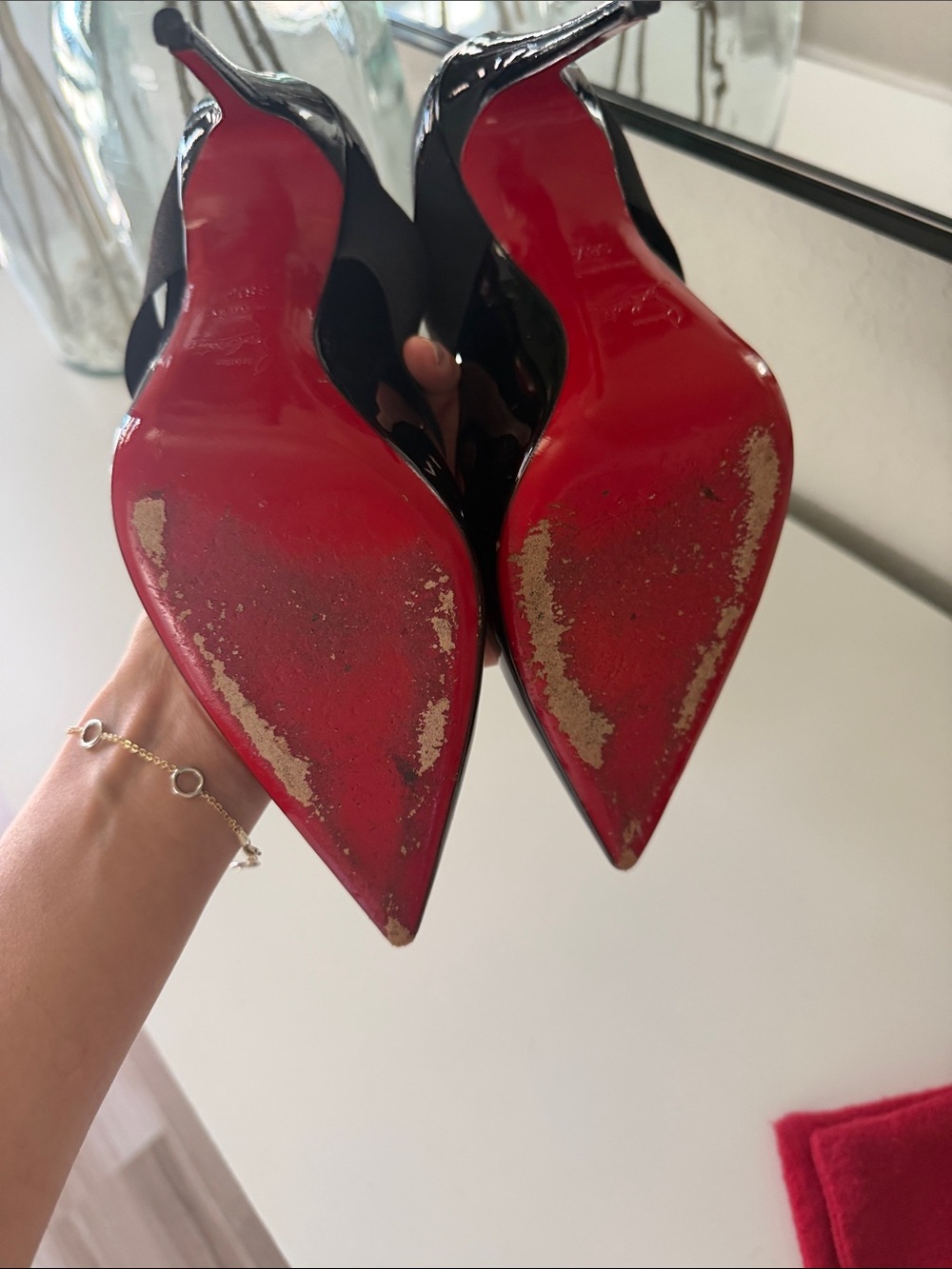 Christian Louboutin Black Patent Cross-Strap Pointed Pumps - Picture 9 of 9